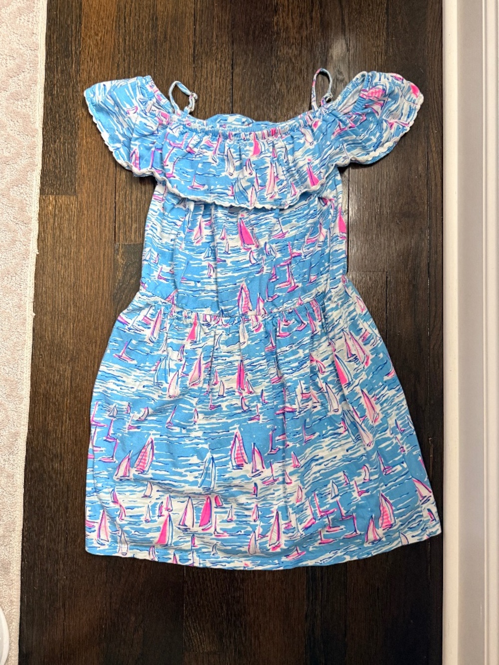 lilly pulitzer girls amaris dress boaty-licious zanzibar blue sz 14
